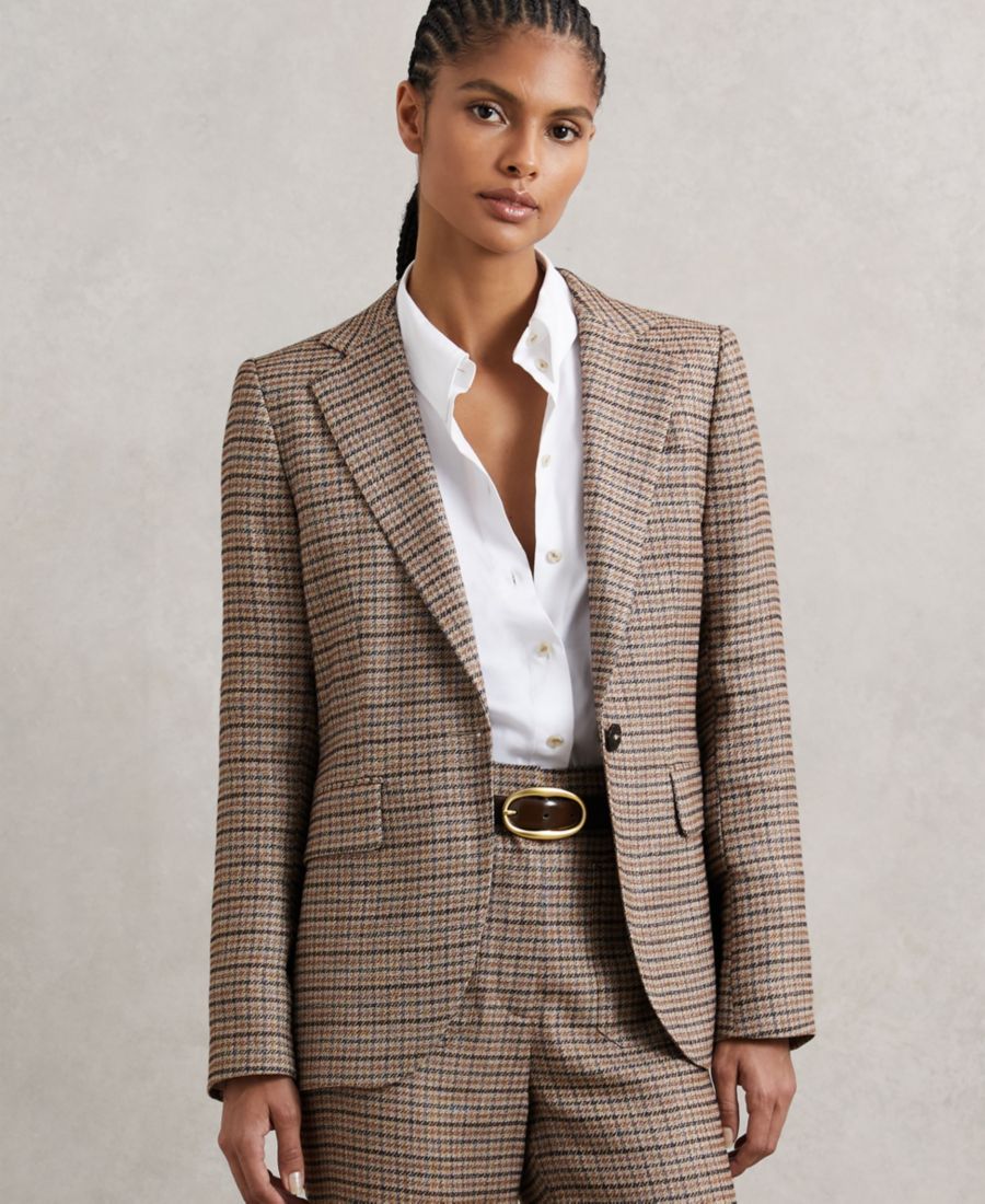 

Женский однобортный блейзер в клетку речная клетка REISS, Neutral Check
