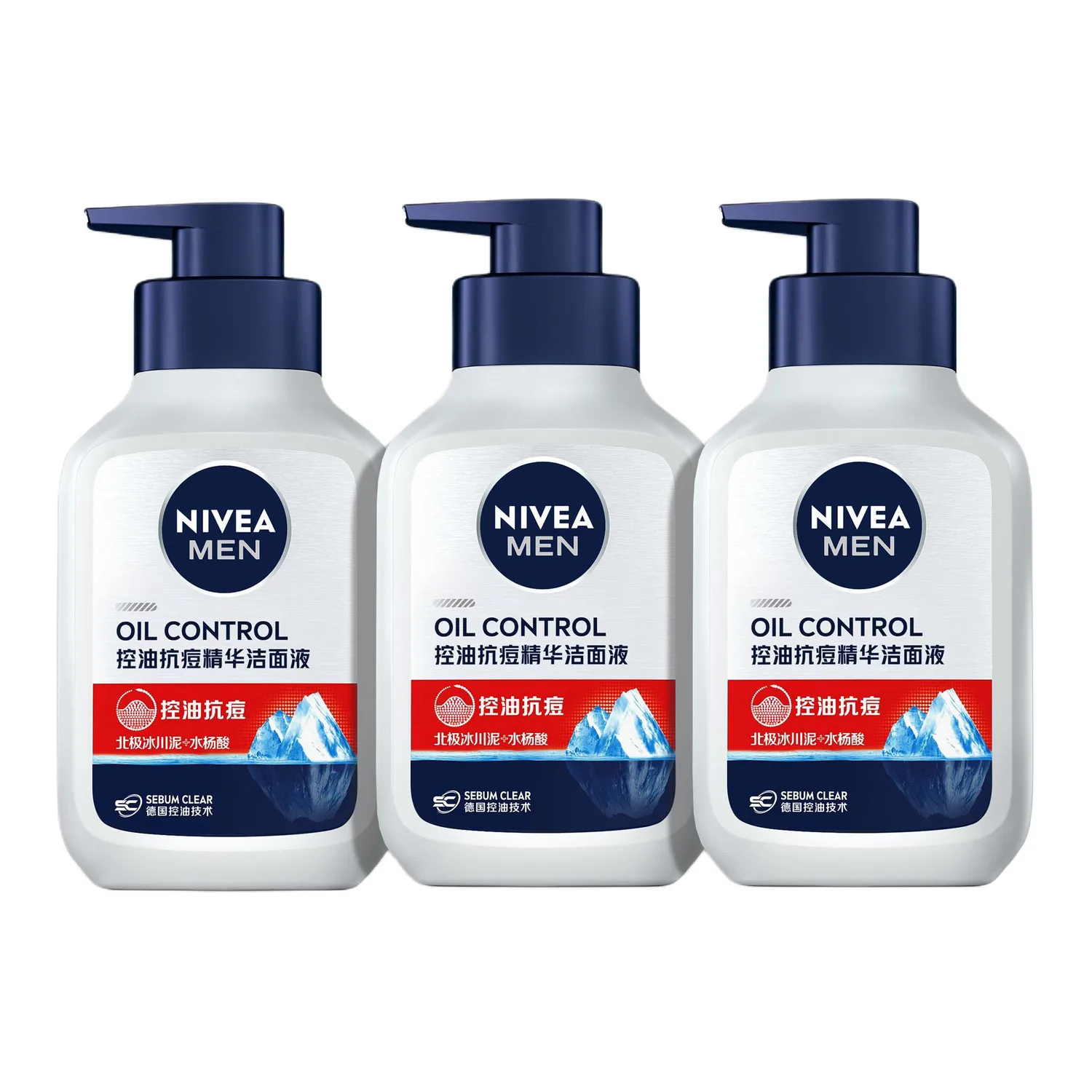 NIVEA Очищающее молочко для лица мужское Arctic Cleanser против акне и черных точек, Oil Control Anti-Acne Serum Cleansing Liquid 150g X 3