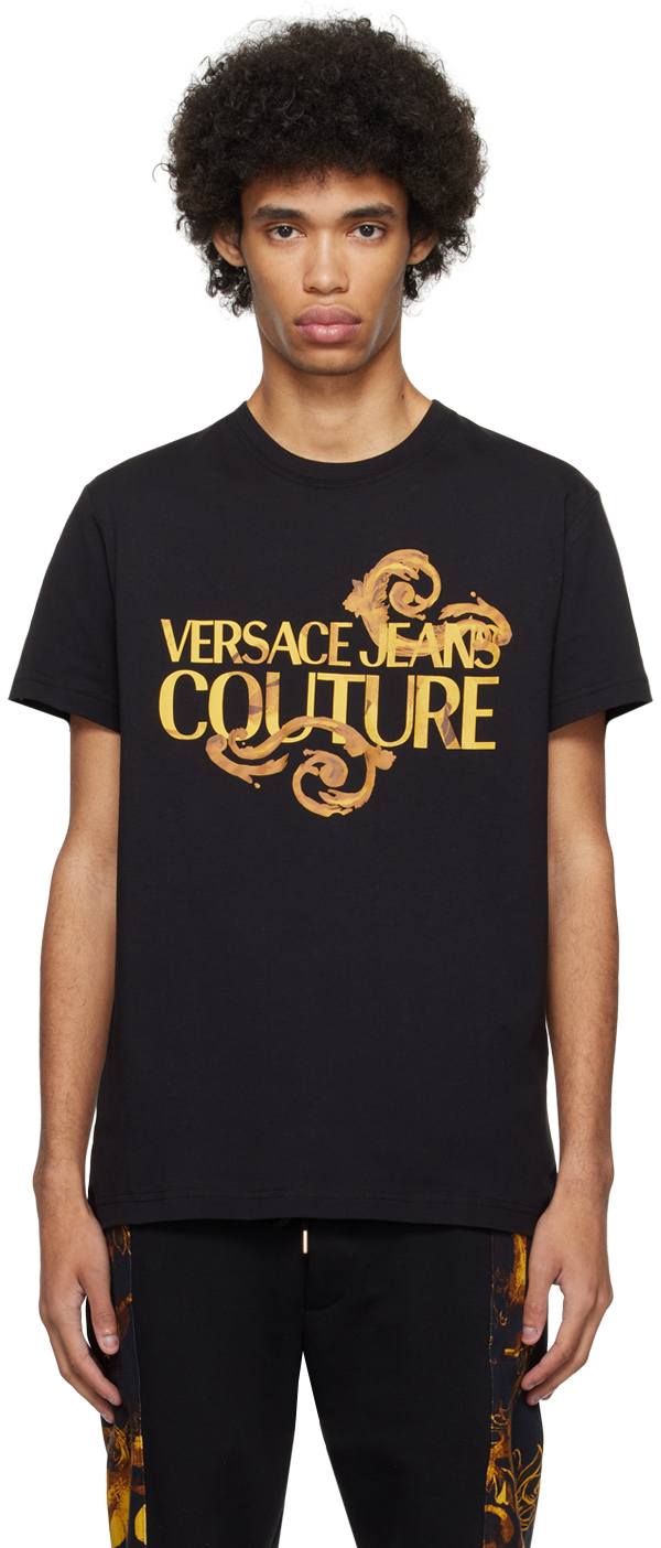 

Черная футболка с акварелью от кутюр Versace Jeans Couture, цвет Black/Gold