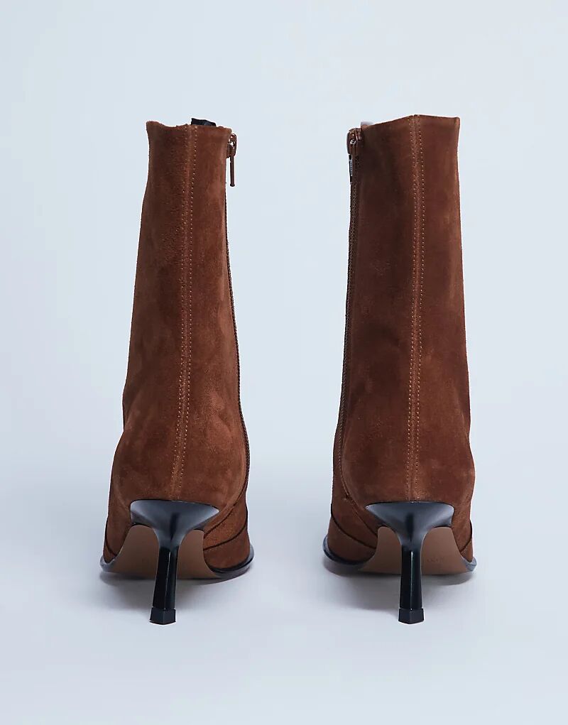 Ботильоны Topshop Sienna Premium из замши с квадратным носком и средним каблуком, светло-коричневые — фото 4