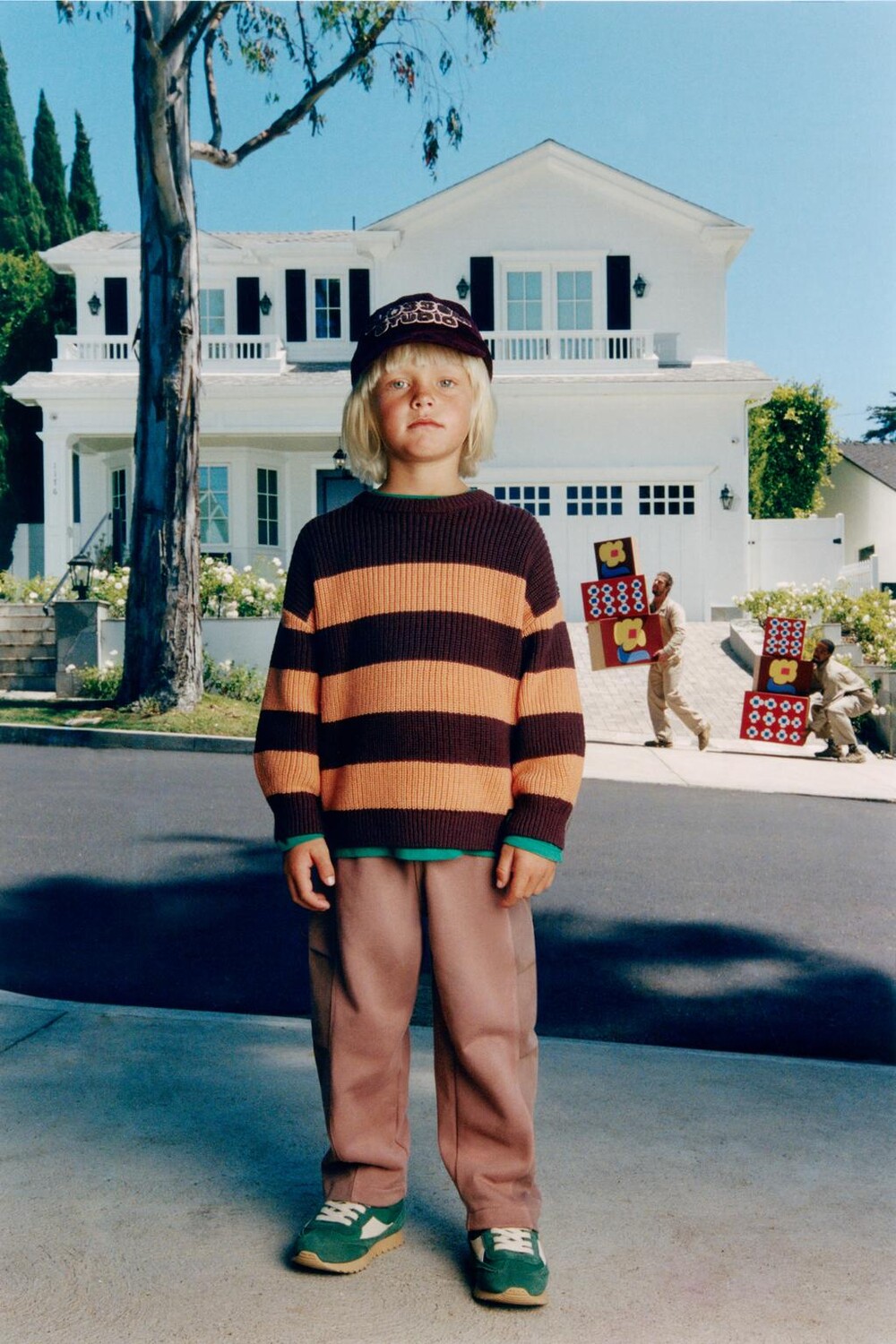 

Вязаный свитер в полоску ZARA, красновато-коричневый