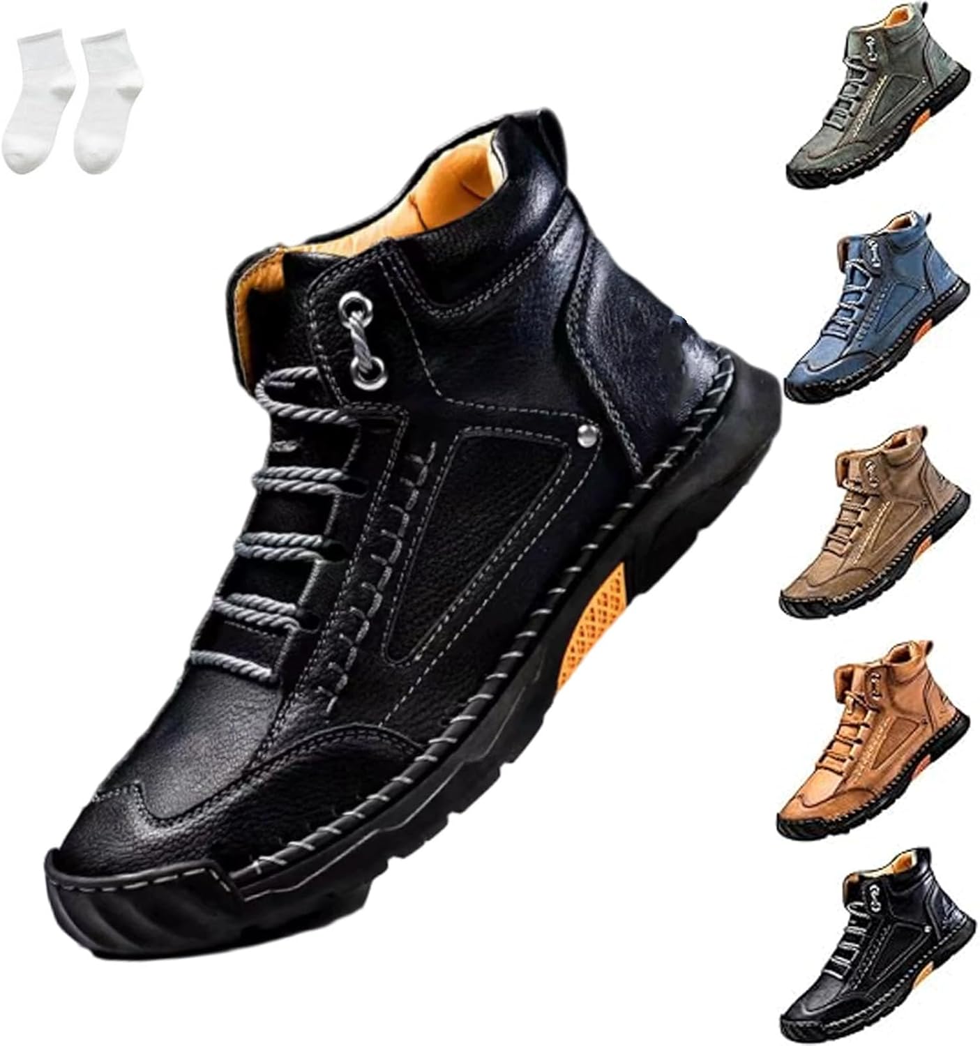 

Мужские водонепроницаемые ботинки, удобные мужские ботинки ручной работы из кожи, обувь с поддержкой свода и просторным носком Generic, черный