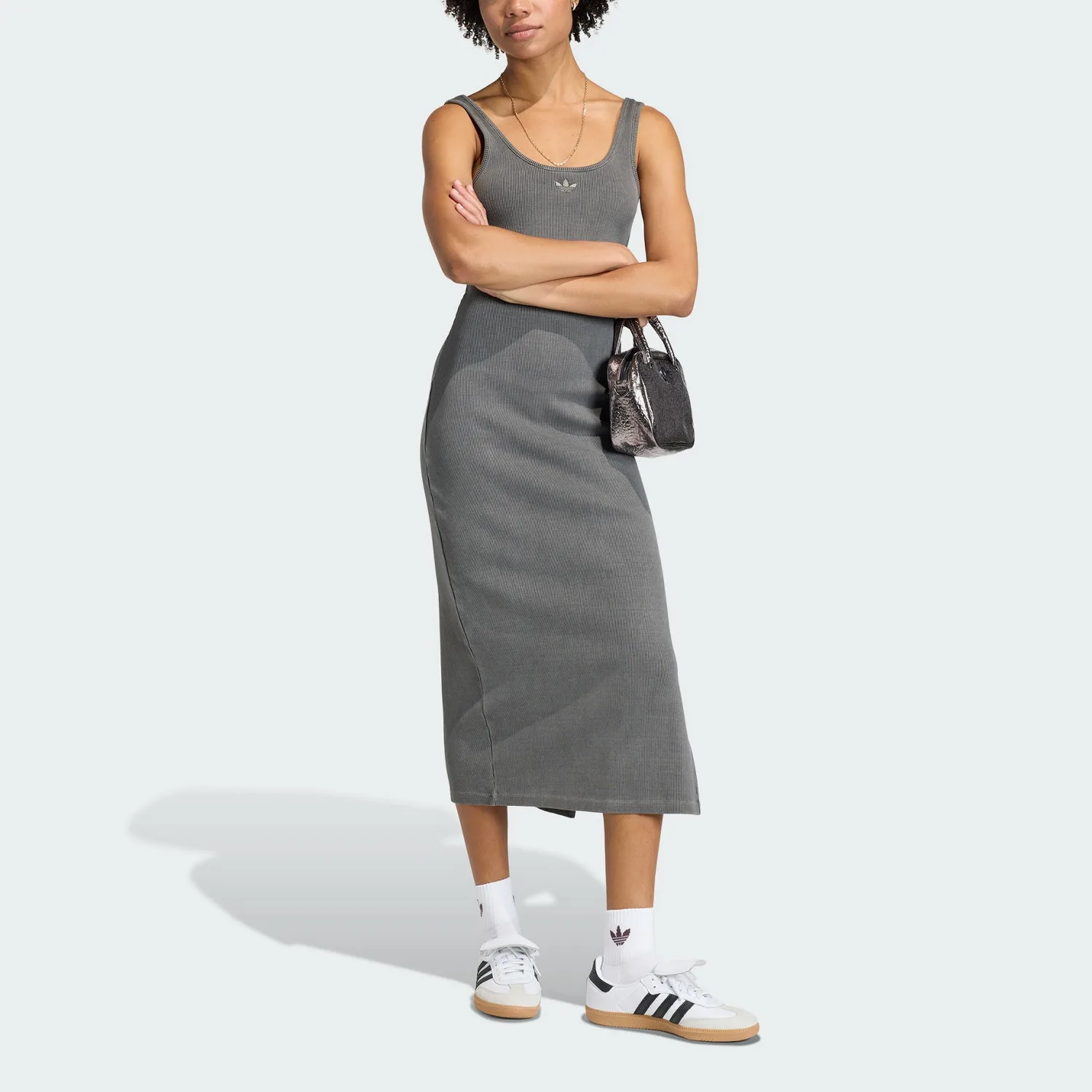 Женское платье-комбинация с ребристым топом Adidas Originals, черный — фото 3