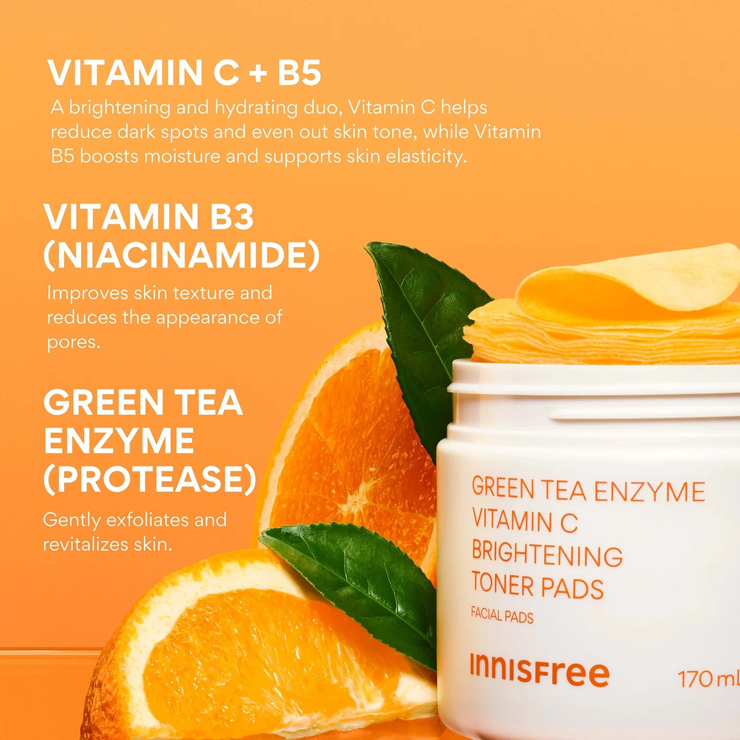Тоник Innisfree — Осветляющие тонизирующие подушечки с экстрактом зеленого чая и витамином С — фото 3