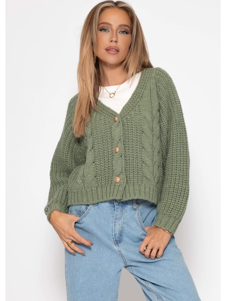 

SASSYCLASSY Кардиган крупной вязки с застежкой на пуговицы, цвет шалфейно-зеленый