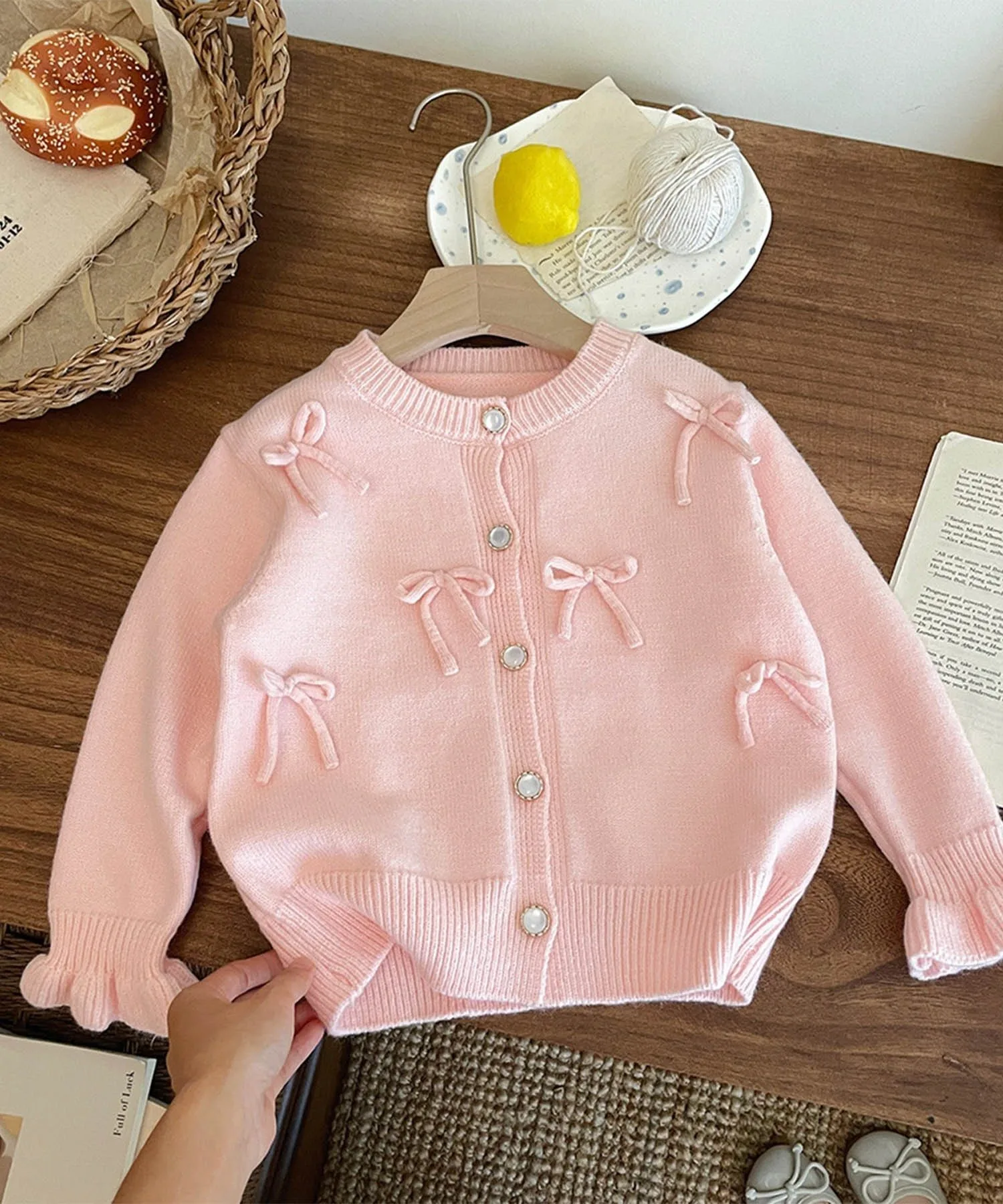 Кардиган с бантом в виде конфетной рукавицы Aimoha Kids, pink — фото 2