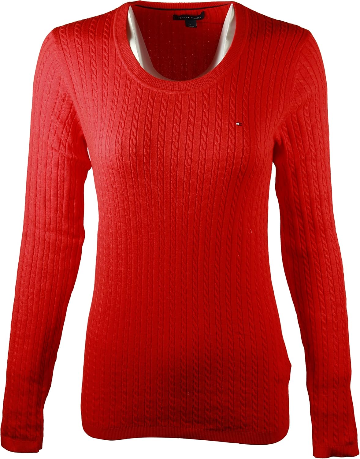

Женский свитер Tommy Hilfiger с круглым вырезом и косой вязкой, Red