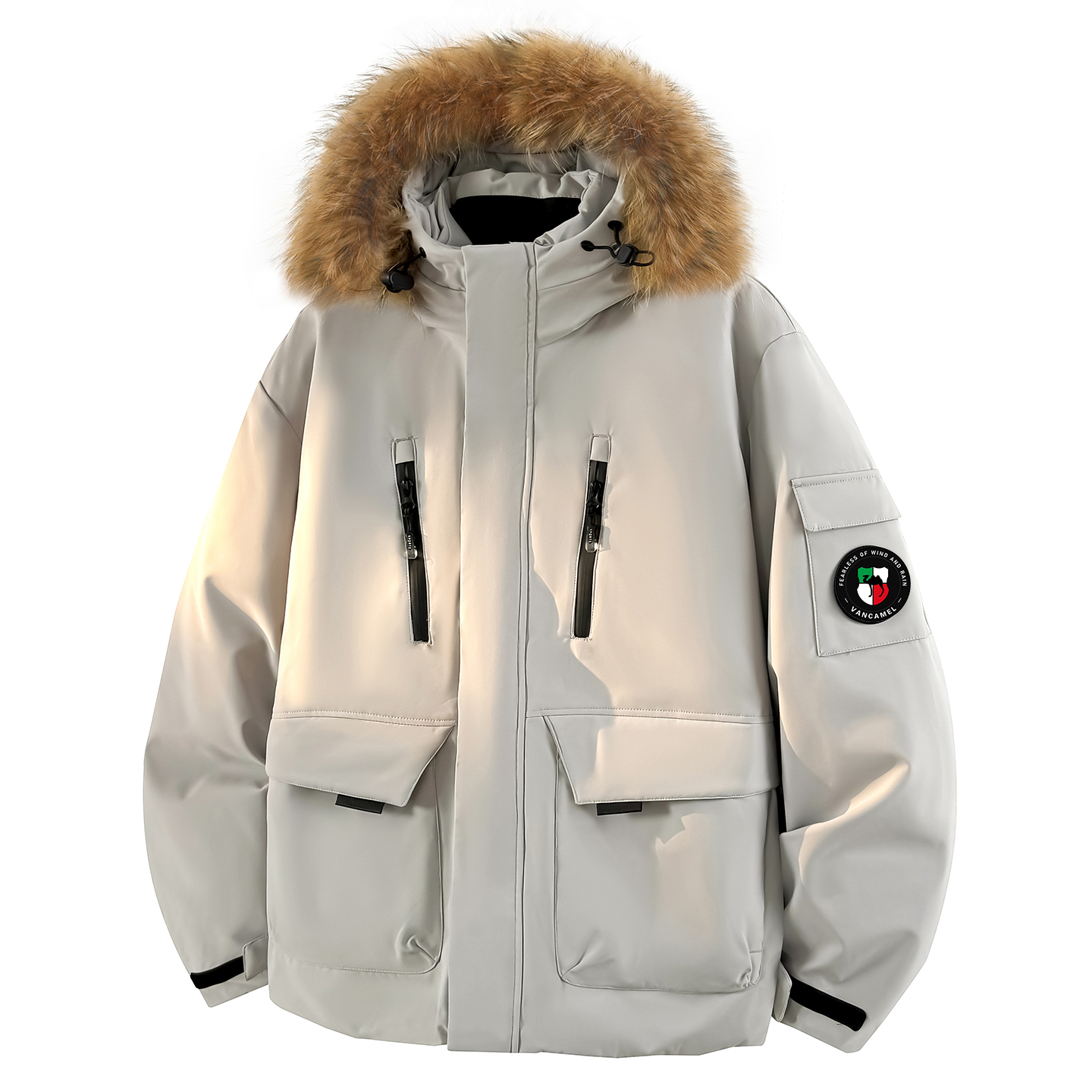 

Пуховик Unisex с меховым воротником Moderate VanCamel, glacier серый
