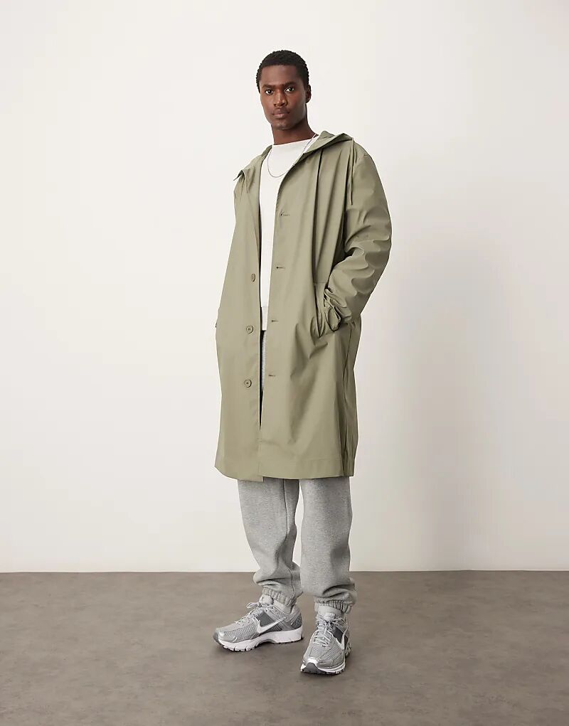 

Прорезиненный плащ с капюшоном цвета хаки ASOS DESIGN