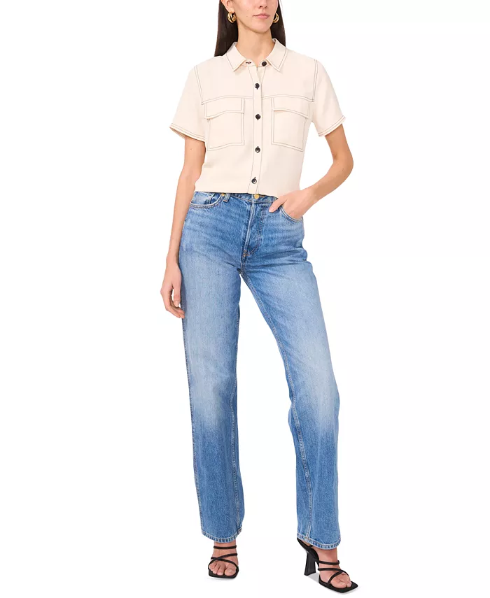 

Женский топ с карманом-клапаном и коротким рукавом Vince Camuto, слоновая кость/кремовый