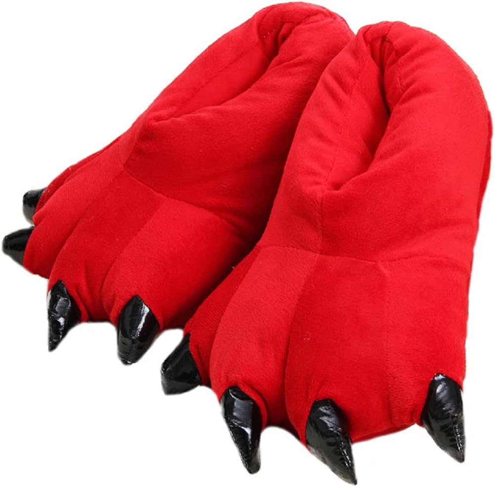 

HANDKEI Унисекс мягкие и забавные тапочки-лапы для взрослых и детей, домашняя одежда с мехом, тапочки в виде лап, красный