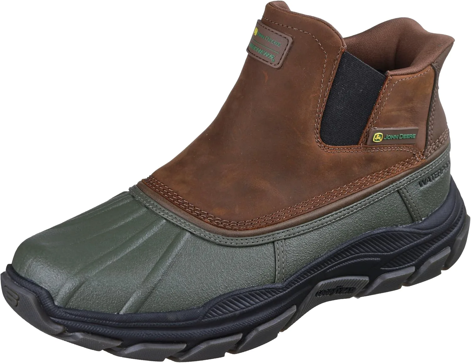Мужские ботинки Skechers John Deere слипоны средней посадки водонепроницаемые Chelsea Duckboot с резиновой подошвой Goodyear, зеленый
