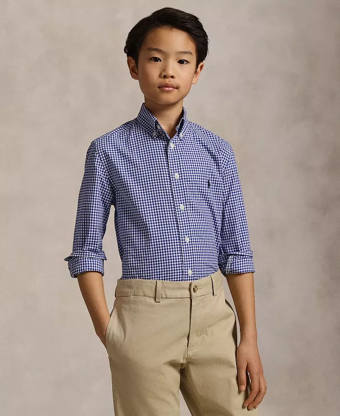 

Рубашка из хлопкового поплина в клетку Big Boys Polo Ralph Lauren, синий
