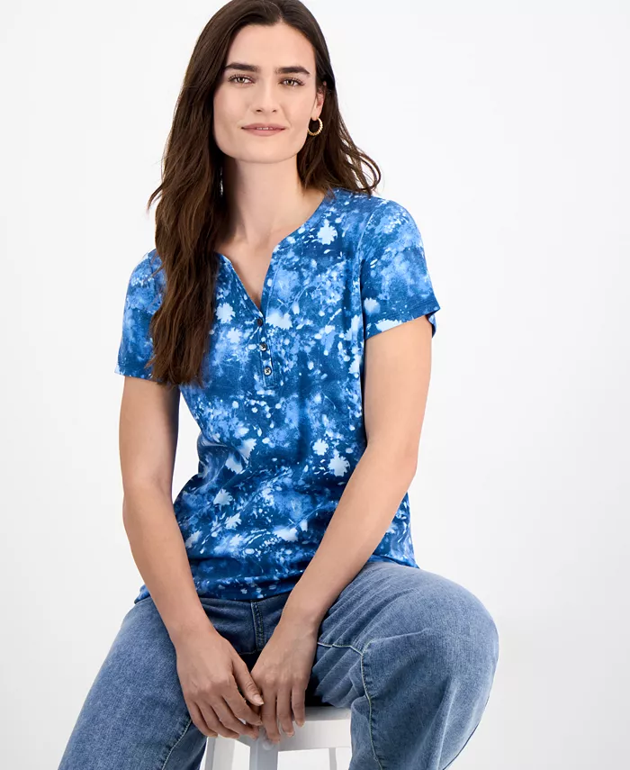 

Женская короткая футболка с принтом в стиле Henley Style & Co, синий