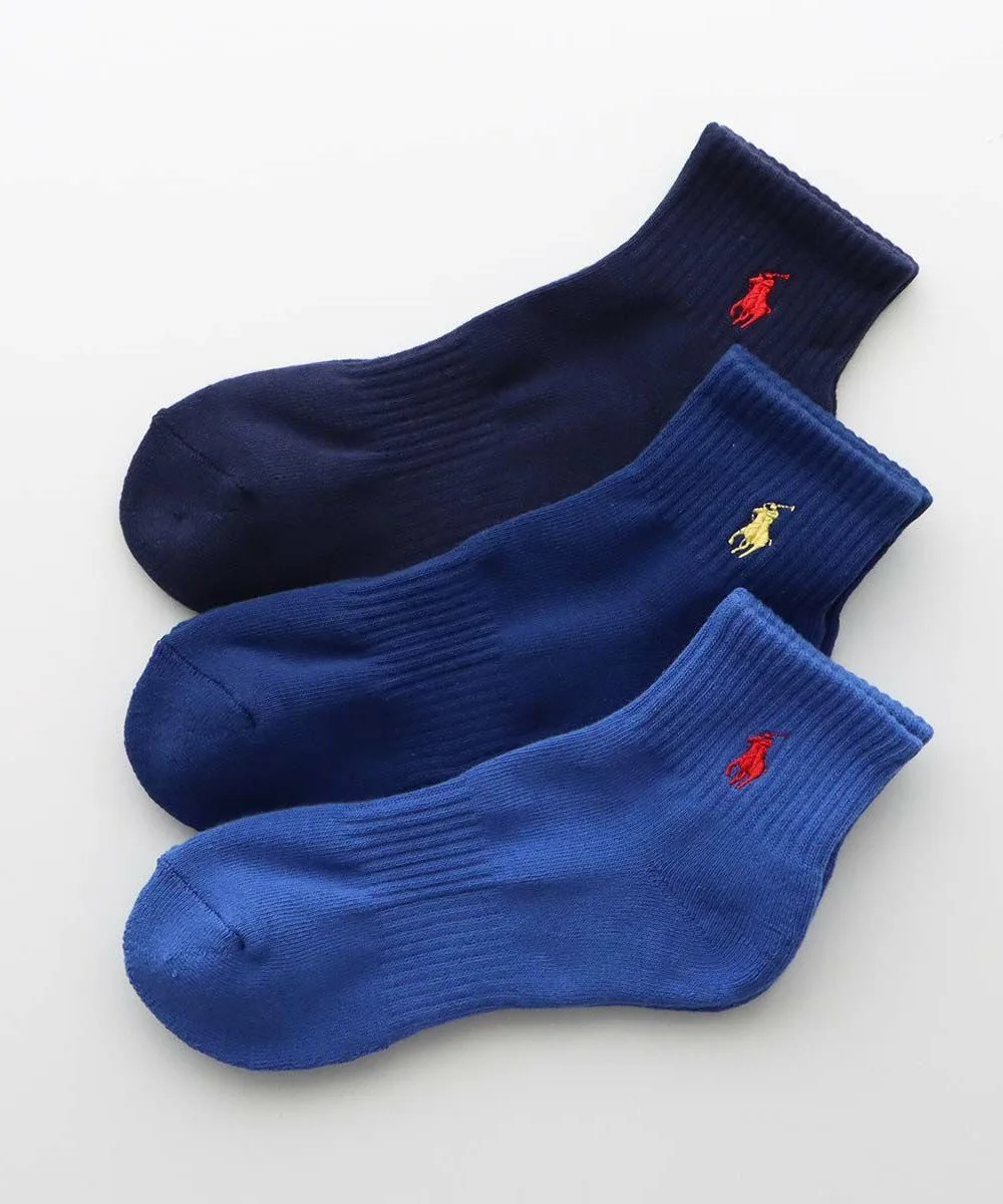 Комплект из 3 пар: короткие носки с ворсистой подкладкой и поддержкой свода стопы. Polo Ralph Lauren, 07. Blue, light navy, navy
