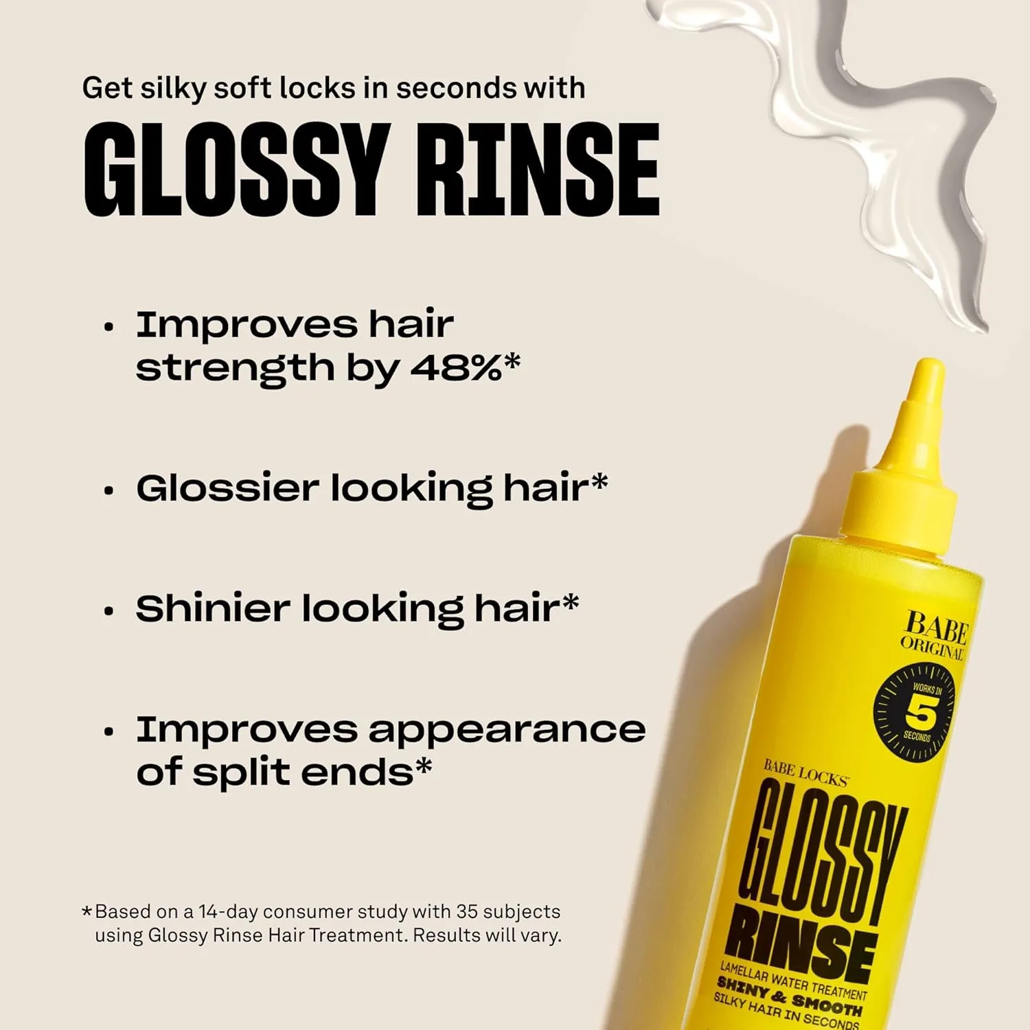 BABE ORIGINAL Babe Locks Glossy Rinse Treatment - средство для придания блеска волосам, увлажняющее ламеллярную маску для волос, используемое в душе. 500 мл (1 шт.) — фото 4