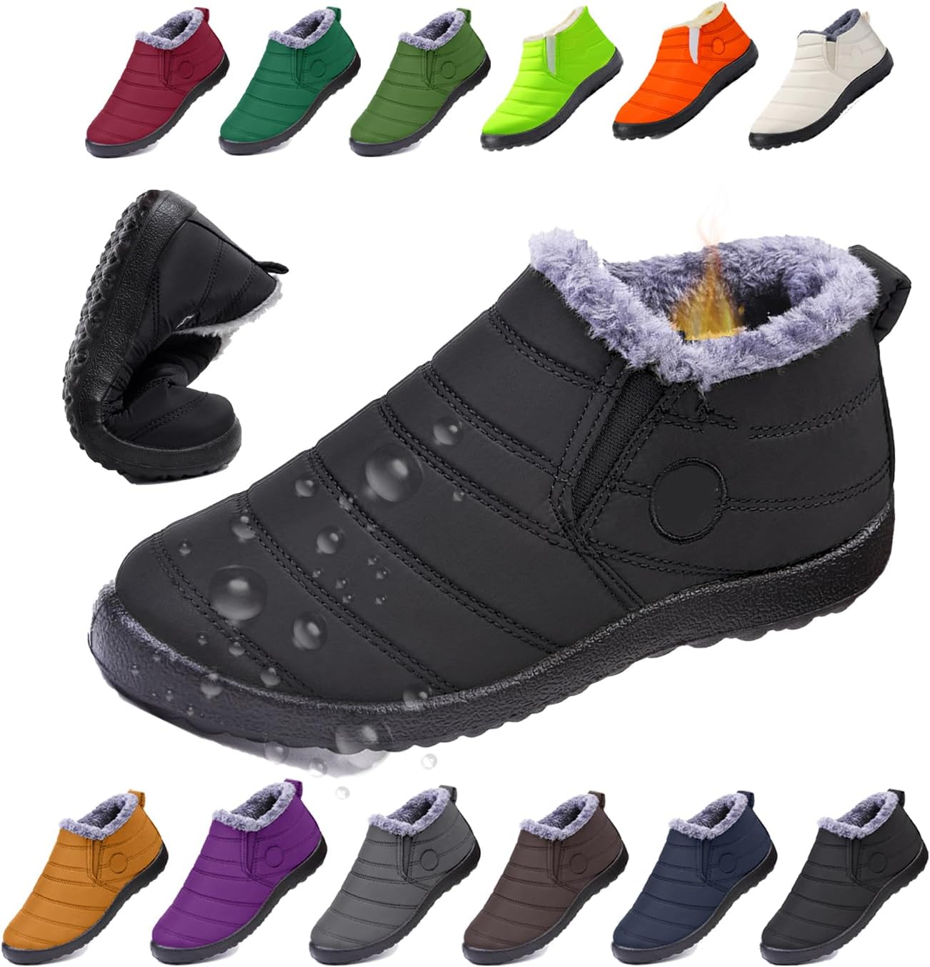 

Женские и мужские босые зимние ботинки, теплые ботильоны на снег, с противоскользящей подошвой, широкой носочной частью, с меховой подкладкой, кроссовки Generic, черный