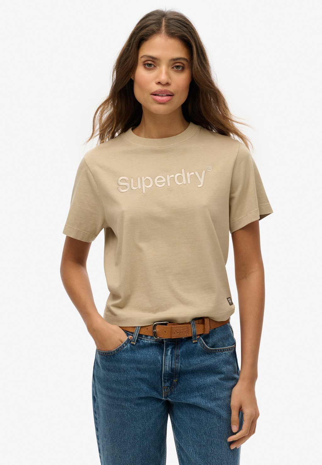 

Футболка с принтом EMBROIDERED CORE LOGO Superdry, бежевый