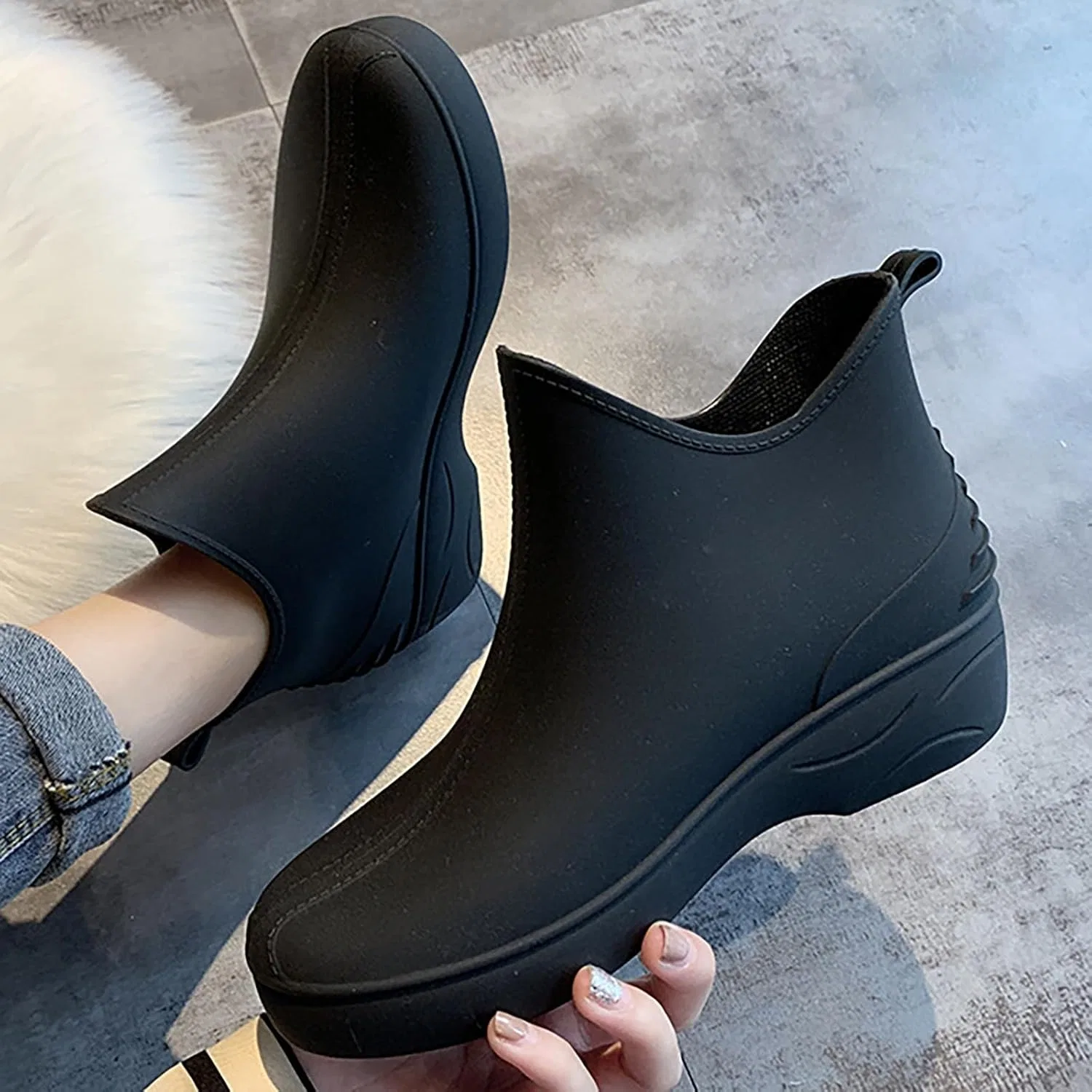 Мужские полувысокие водонепроницаемые летние ботинки Wellies, дышащие, нескользящие, для походов, легкие резиновые сапоги унисекс, галоши, удобные сапоги для верховой езды Sfwqoifou, Black — фото 3