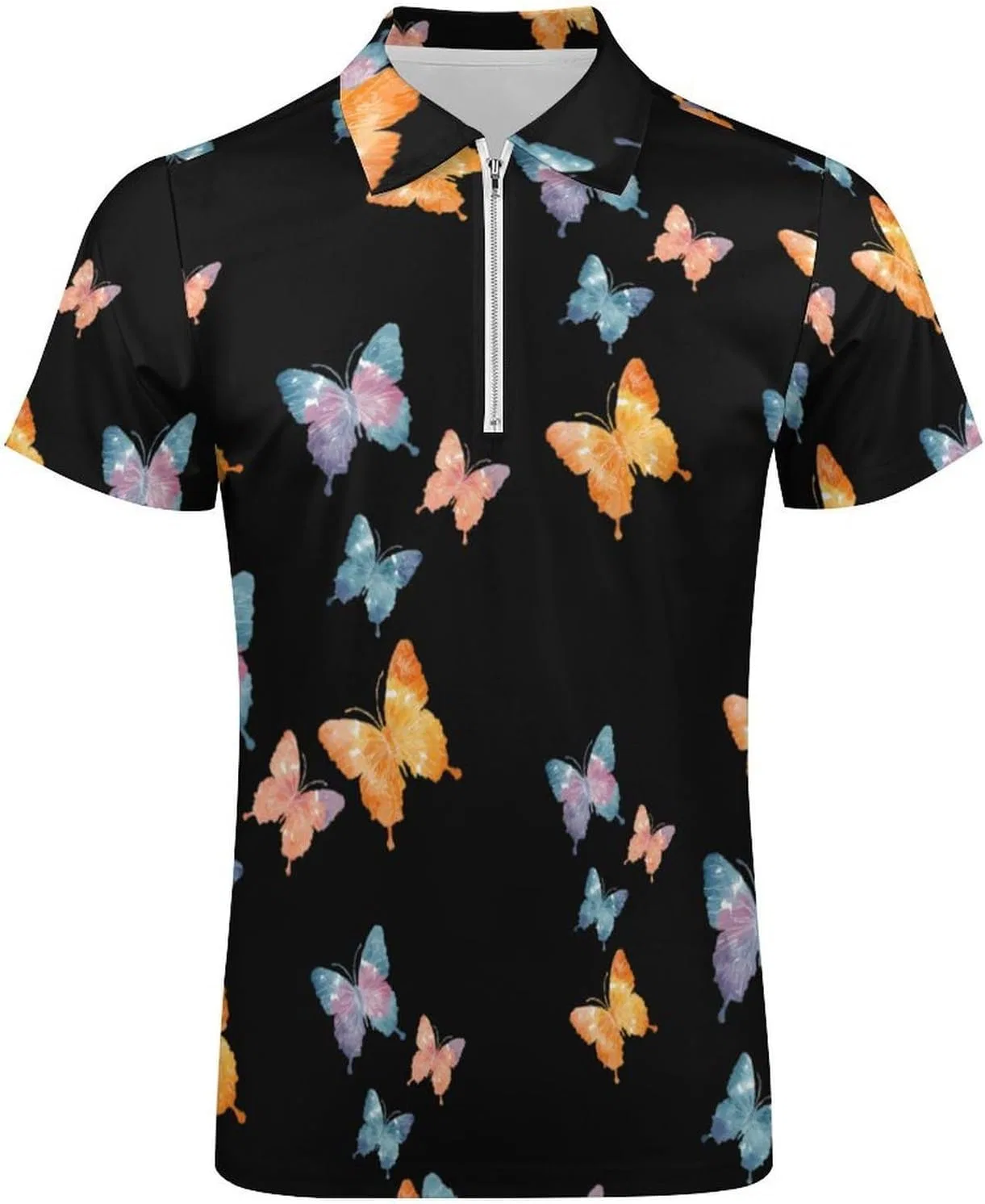 Мужское поло с коротким рукавом, полузастежка-молния, Tie-Dye, бабочки — фото 4