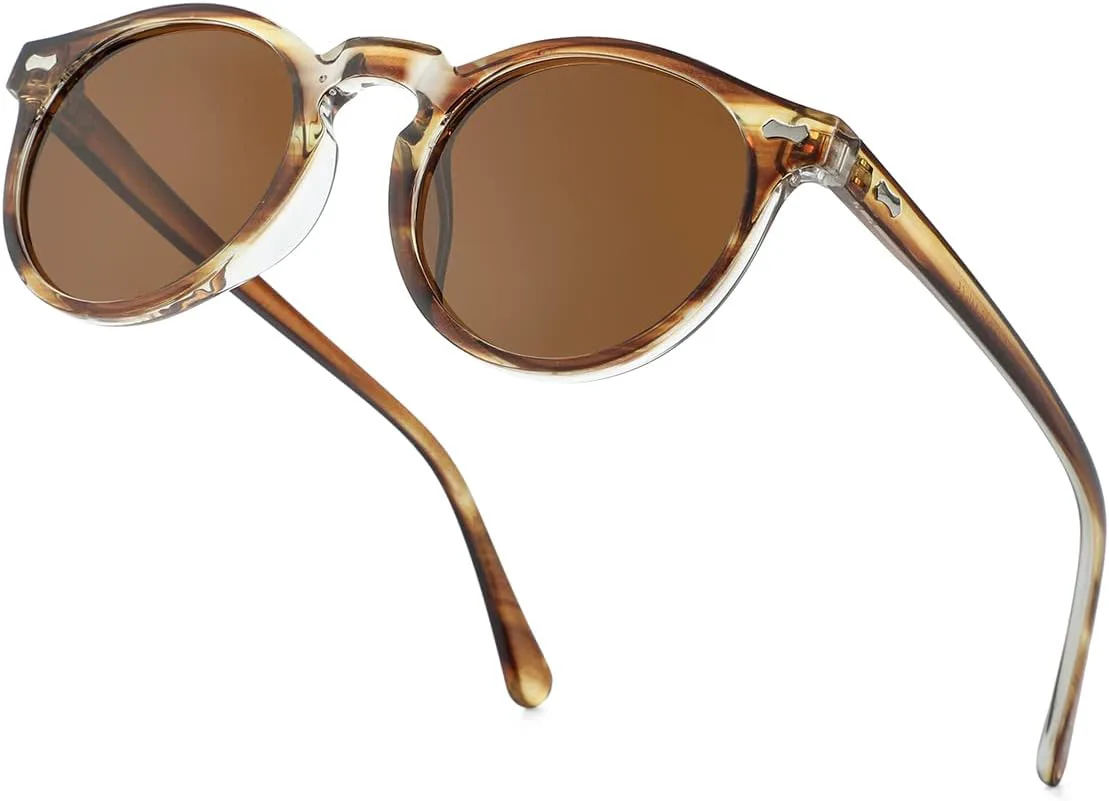 

Солнцезащитные очки Gleyemor Vintage Polarized для мужчин, круглые, с защитой UV400, в ретро-стиле, с оправой из ацетата ручной работы, Amber Stripe Frame/Brown Lens