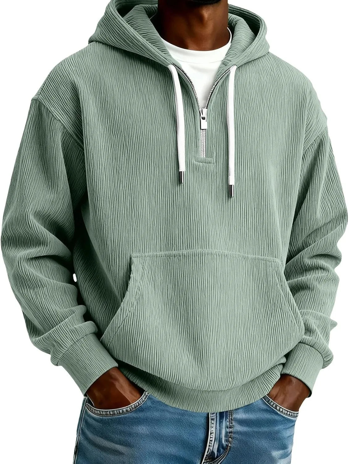

Толстовка Quarter Zip Corduroy с капюшоном для мужчин, легкая, с карманами