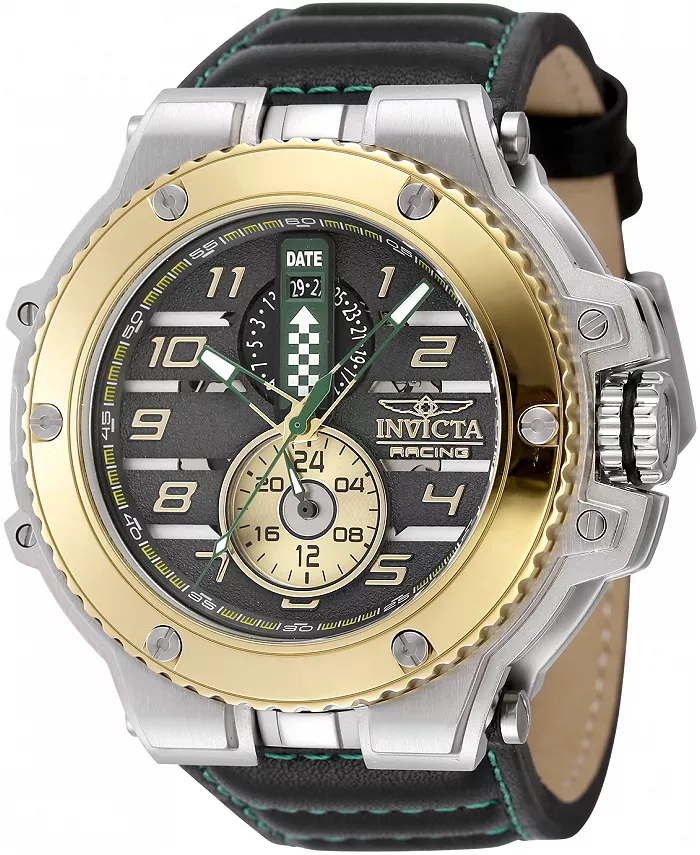 

Мужские часы Invicta Racing Quartz, модель 47380, многофункциональные, с черным, золотым и зеленым циферблатом, черный