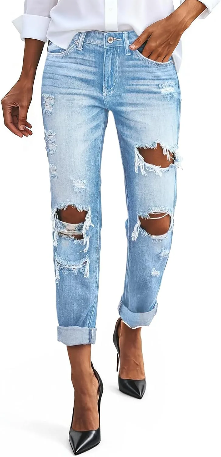 Женские джинсы Boyfriend Mid Rise с эффектом потертости — фото 2
