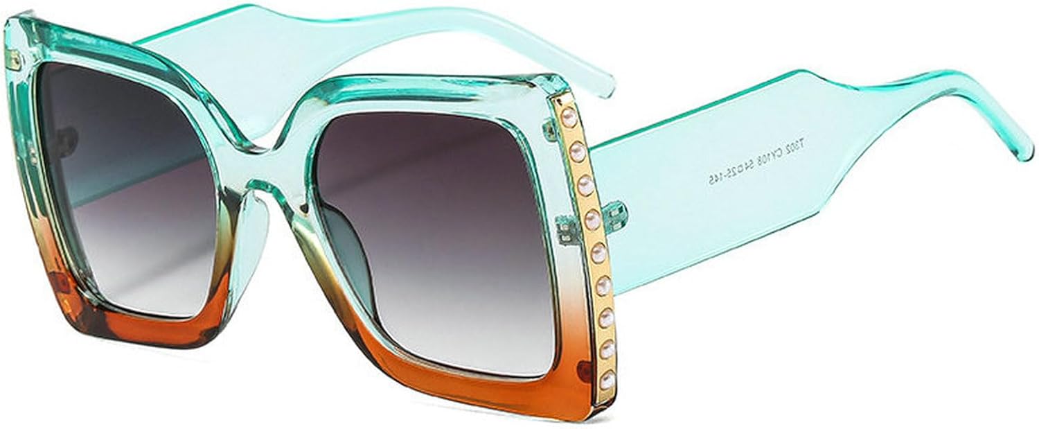 

COTIA Модные солнцезащитные очки большого размера квадратной формы для женщин и мужчин, в стиле ретро, ​​роскошные, с жемчужной отделкой, двухцветные, с широкими дужками, Green Tea