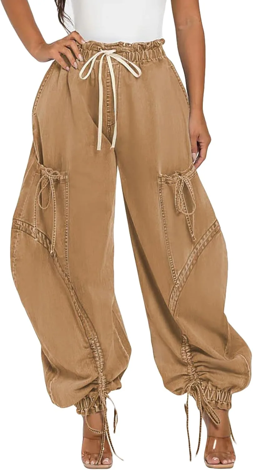 

LETSVDO женские мешковатые карго джоггеры джинсы с высокой талией и широкими штанинами