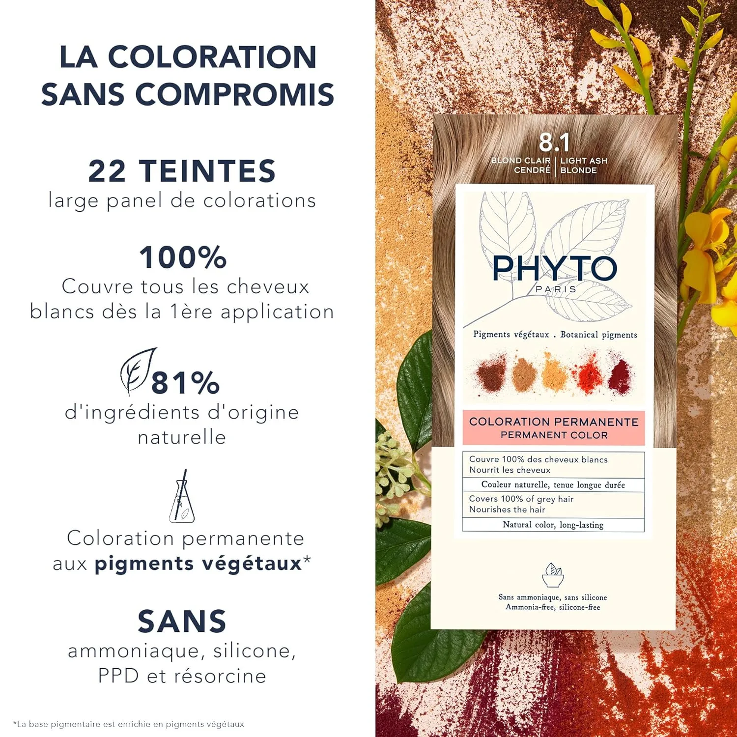 Стойкая краска для волос PHYTO Phytocolor с растительными пигментами, 100% закрашивание седых волос, без аммиака, без PPD, без резорцина, 0,42 унции. 4,1 мл (3 шт.), 8.1 Light Ash Blonde — фото 2