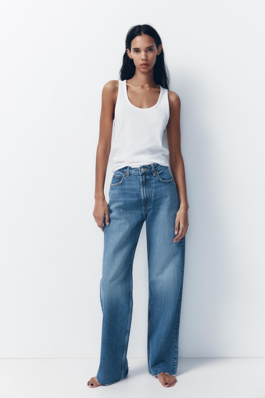 

Широкие джинсы trf с высокой талией ZARA, синий