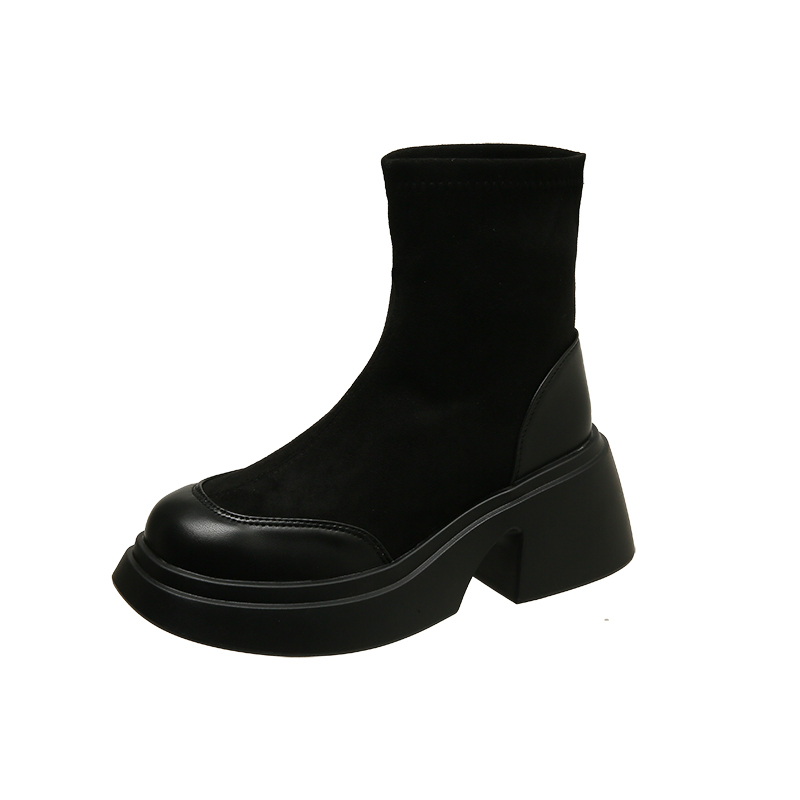Take the Qin Черные женские сапоги выше колена на каблуке 6,5 см и черные ботинки до щиколотки на каблуке 15 см, цвет Black Ankle Boots 15cm