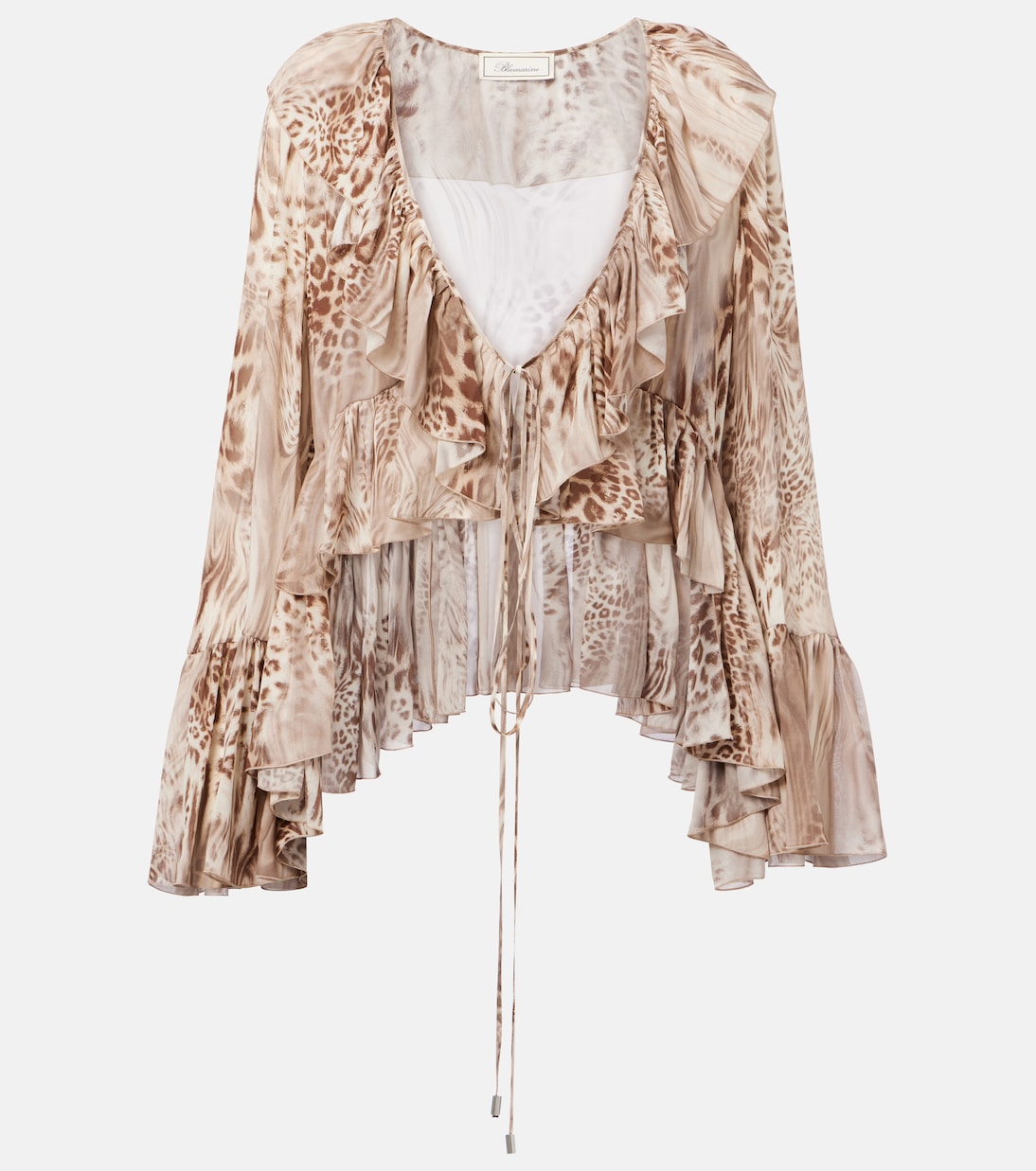

Шифоновый топ с рюшами и леопардовым принтом Blumarine, Chalk/Bear Brown