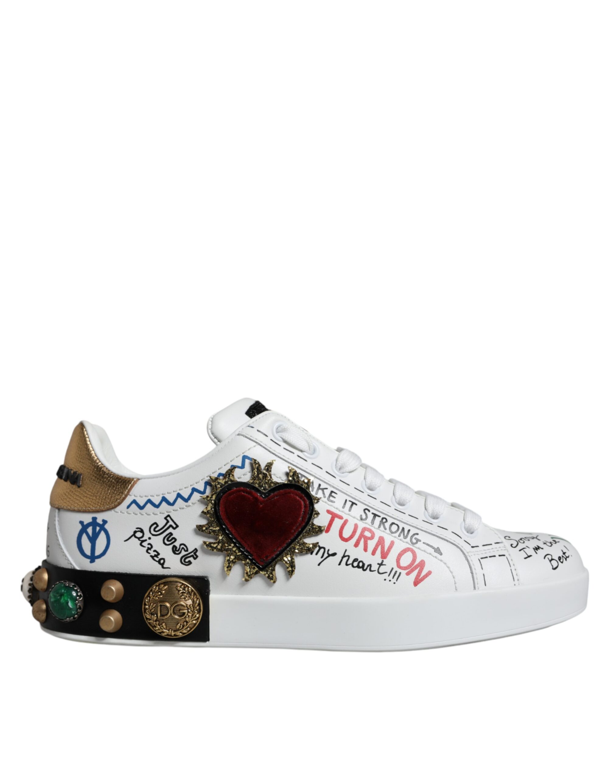 

Белые кеды с заклепками в виде сердца Dolce & Gabbana