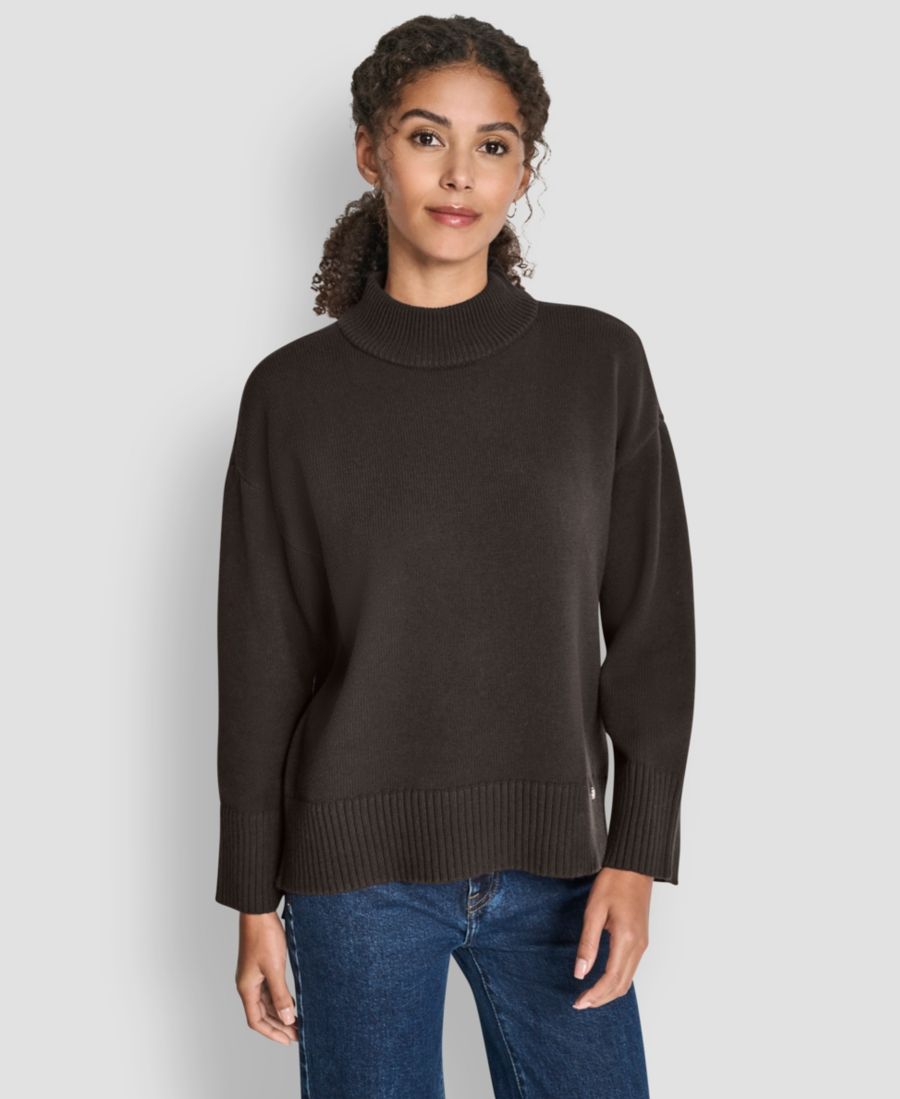 

Женский свитер с высоким воротником и закругленным низом DKNY Jeans, Espresso