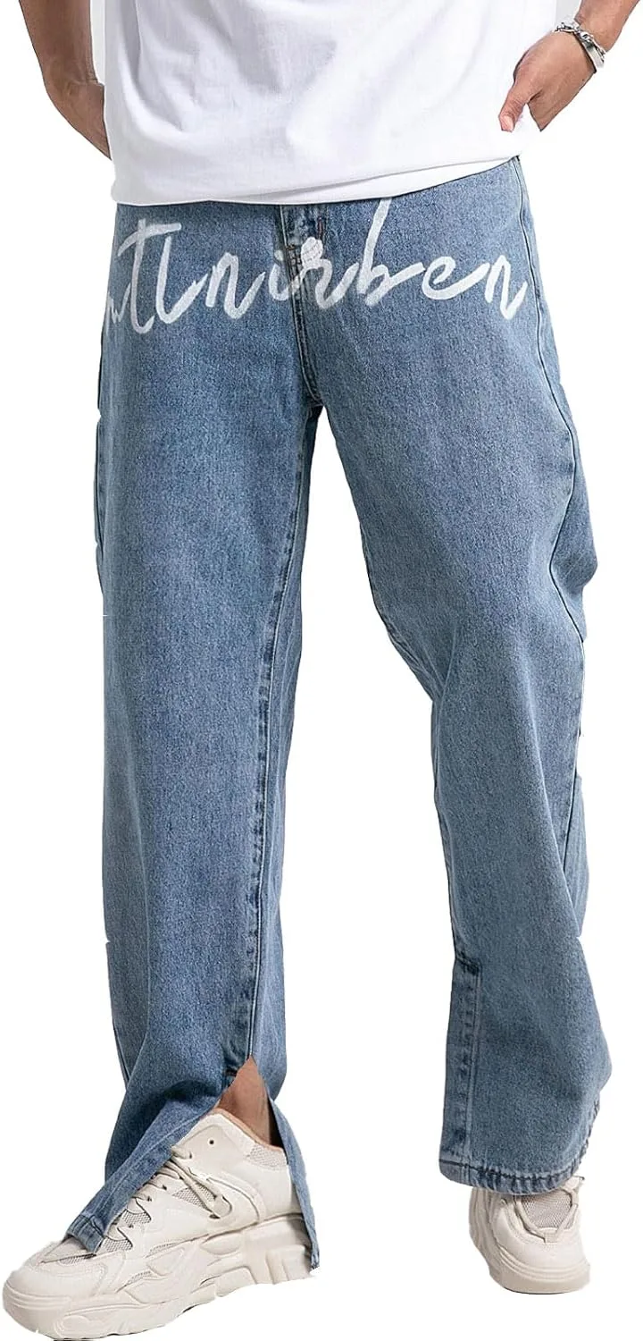 

Мужские джинсы baggy Y2K vintage с готическим принтом алфавита черные COOLMONAR