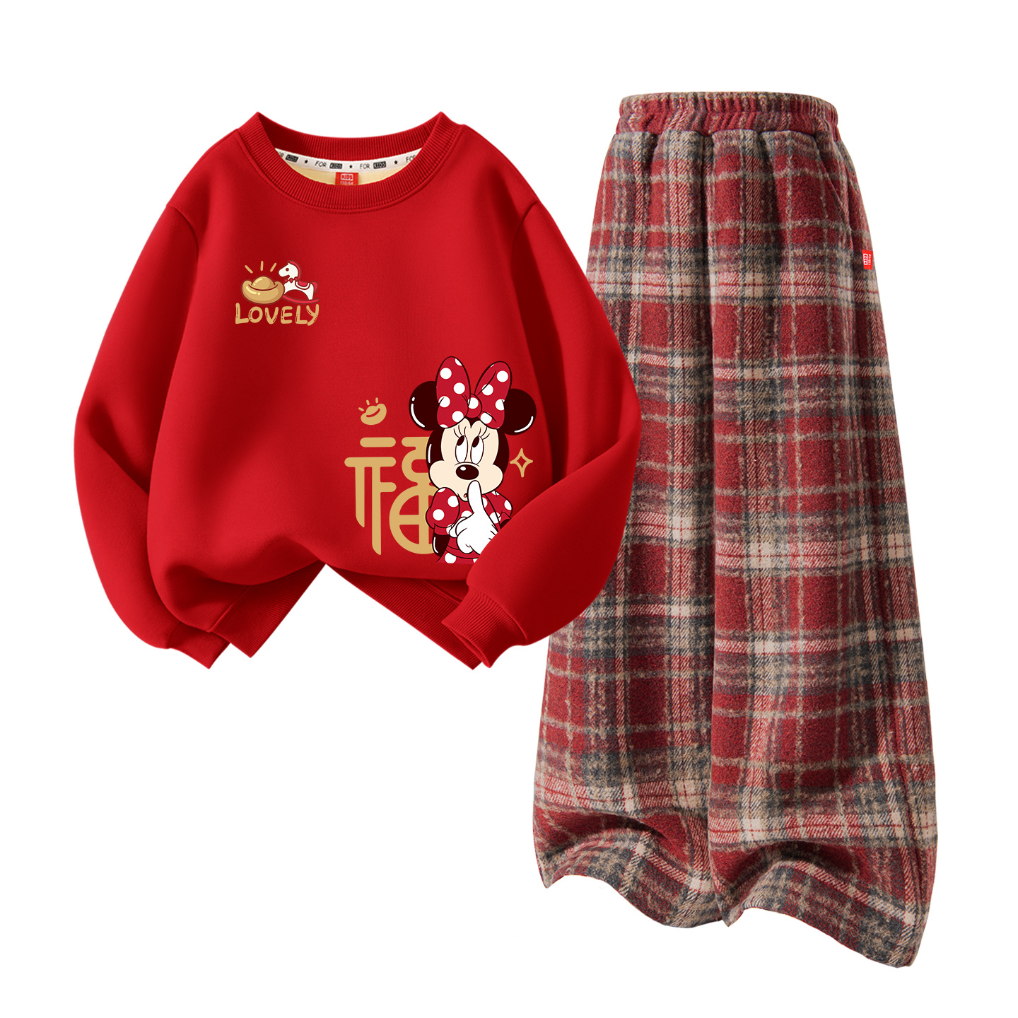 Детский танский костюм Disney, [thickened and fleece-lined]didofni_left upper красный+solid color красный plaid — фото 3