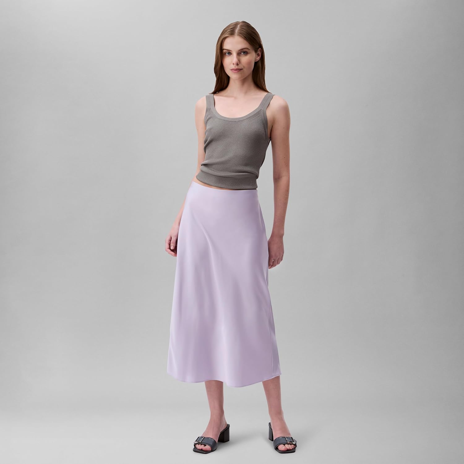 Юбка миди Calvin Klein женская матовая атласная, Orchid Petal — фото 2