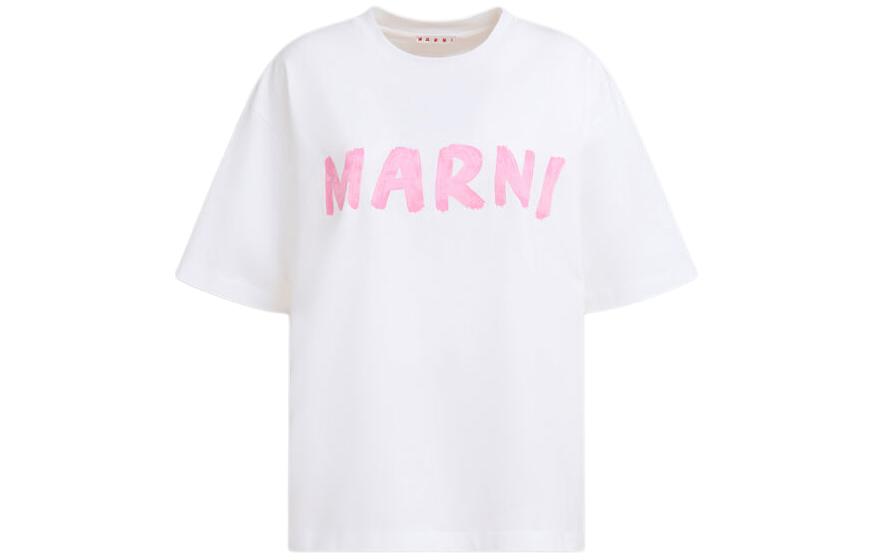 Футболка из хлопка с принтом логотипа MARNI, бело-розовая — фото 2
