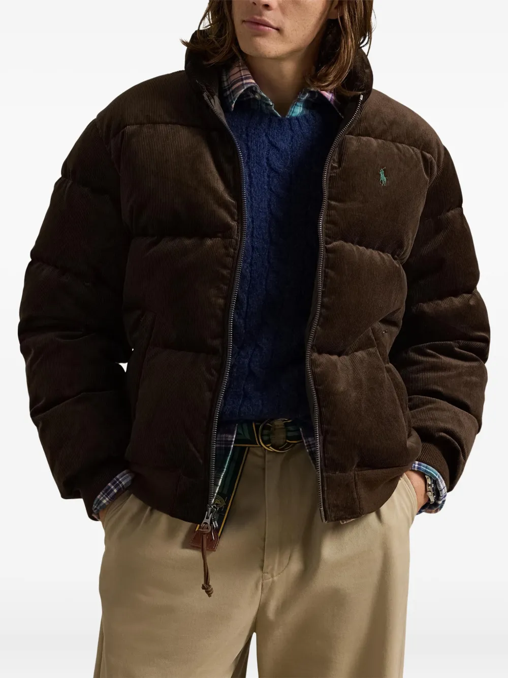Вельветовый пуховик POLO RALPH LAUREN, коричневый — фото 3