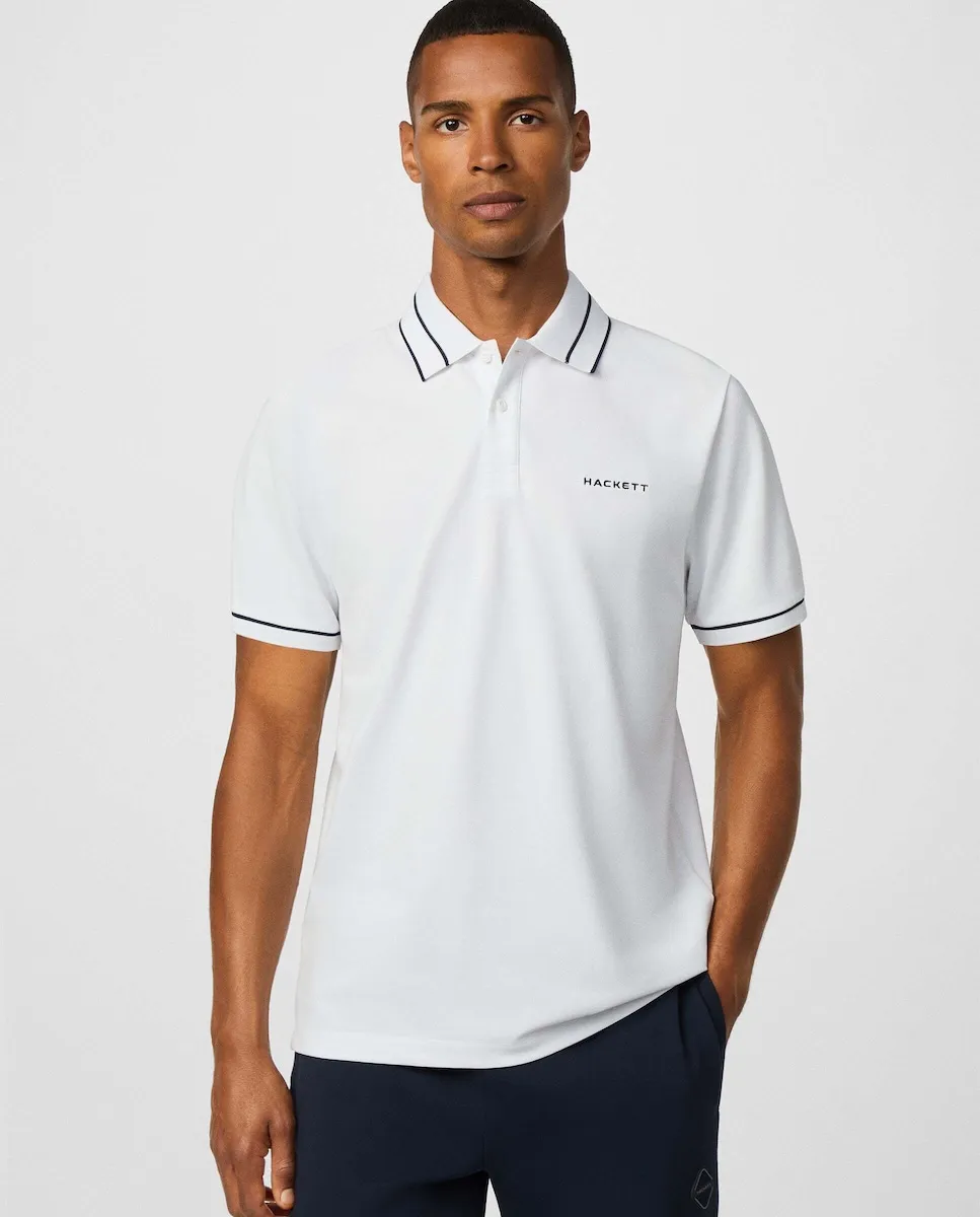 

Мужская футболка поло с коротким рукавом, классическая посадка с отделкой Hackett, белый