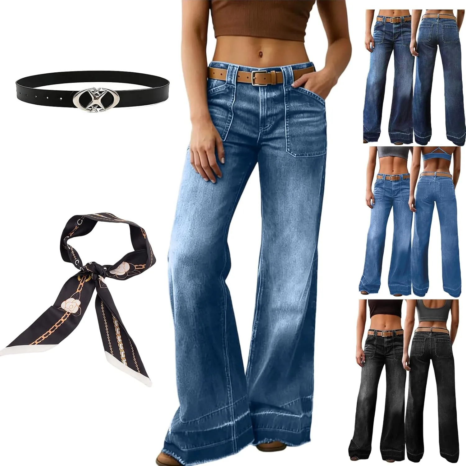 

Женские джинсы low rise baggy с широкими штанинами и накладными карманами