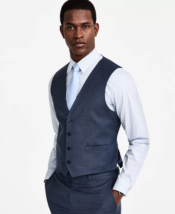 Мужской жилет из смесовой шерсти с бесконечной растяжимостью Slim-Fit Calvin Klein, синий — фото 4