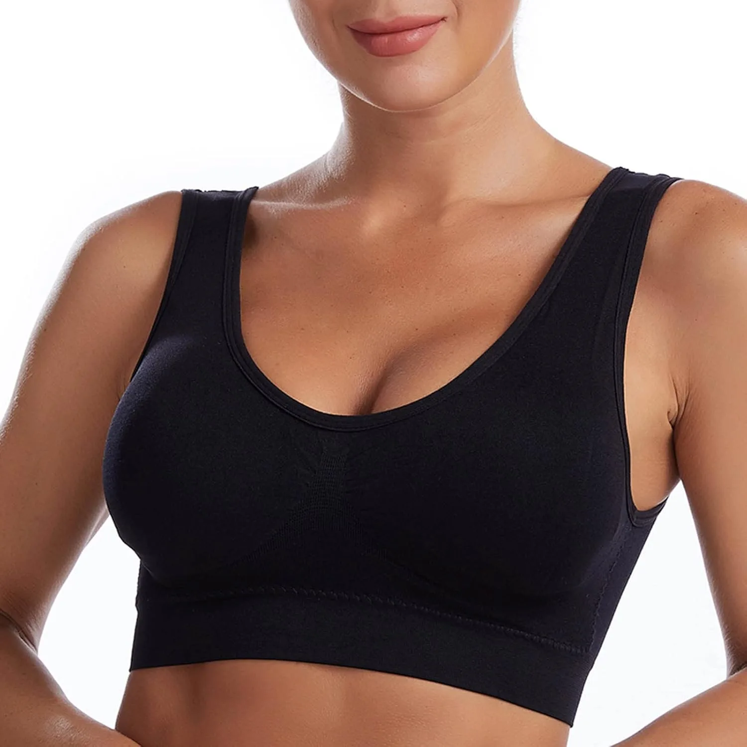 Женский цельный бюстгальтер Generic Traceless Comfy One Piece Vest, дышащий спортивный бюстгальтер без косточек для йоги, черный — фото 4
