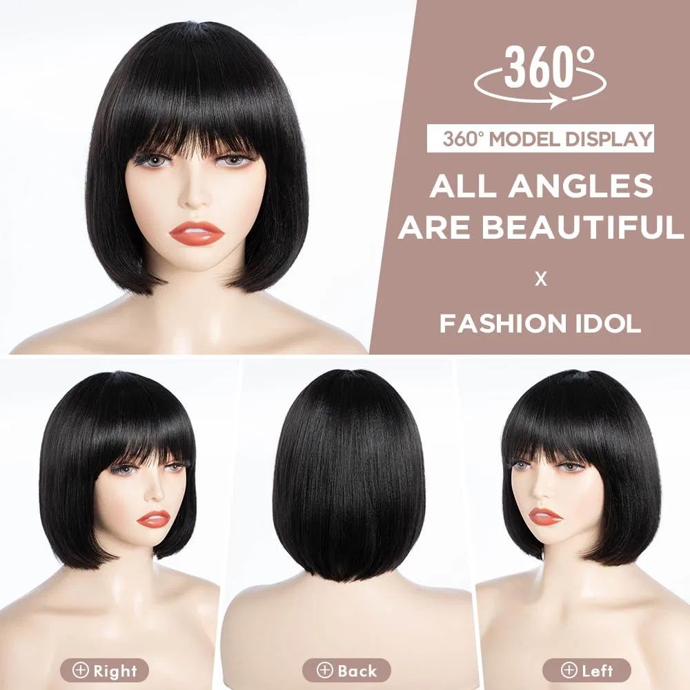 Парик-боб из натуральных волос с челкой «FASHION IDOL» 20 см Fashion Idol, Natural Black — фото 4
