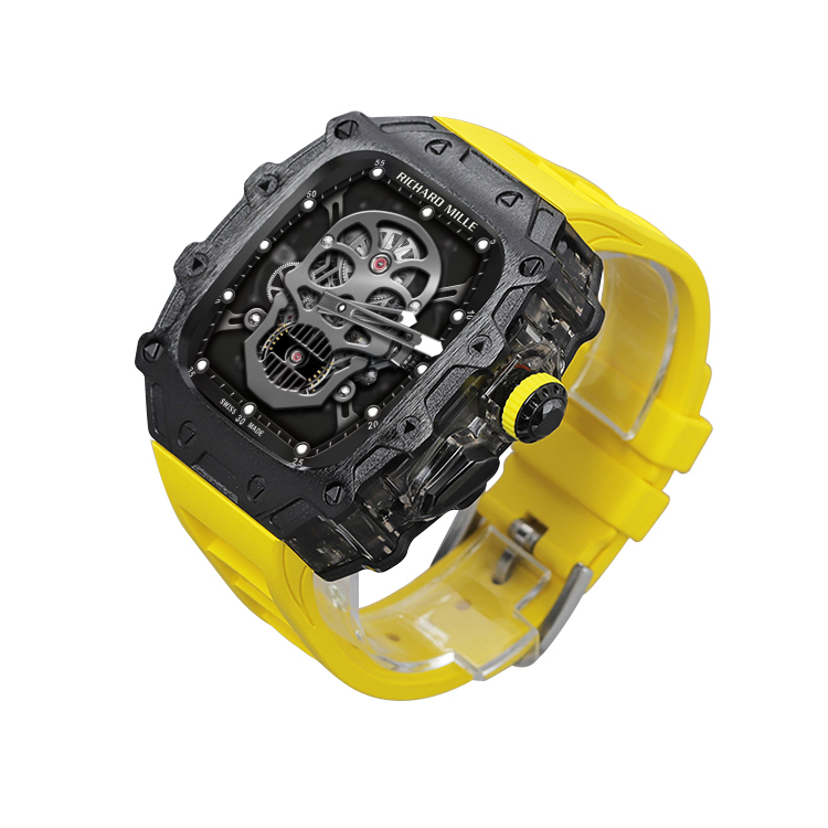 

Akkerds Часы Apple Alloy Case Material Ultra2/1 Generation, Black case, black middle frame, yellow fluoroelastomer single-pin buckle strap