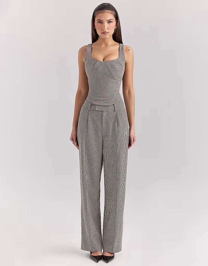 

Топ House of CB Selma boned corset top in brown puppytooth