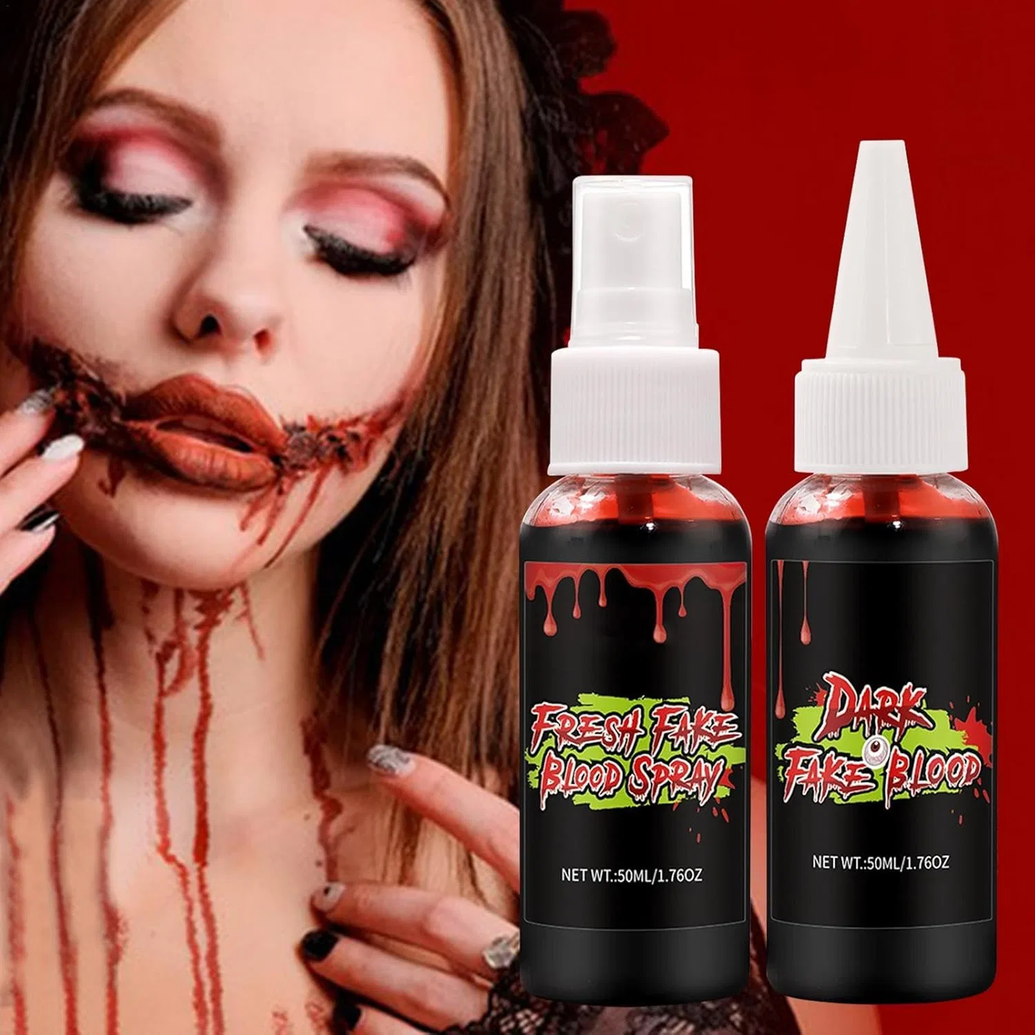 Набор искусственной крови Faux Blood Set от Xiaobanli, 2 флакона по 50 мл, красный — фото 2