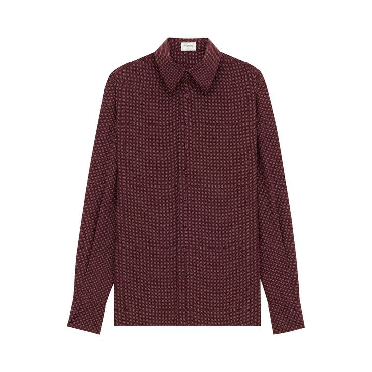 

Рубашка Saint Laurent Dotted Silk Long-Sleeve Shirt, Bordeaux Craie